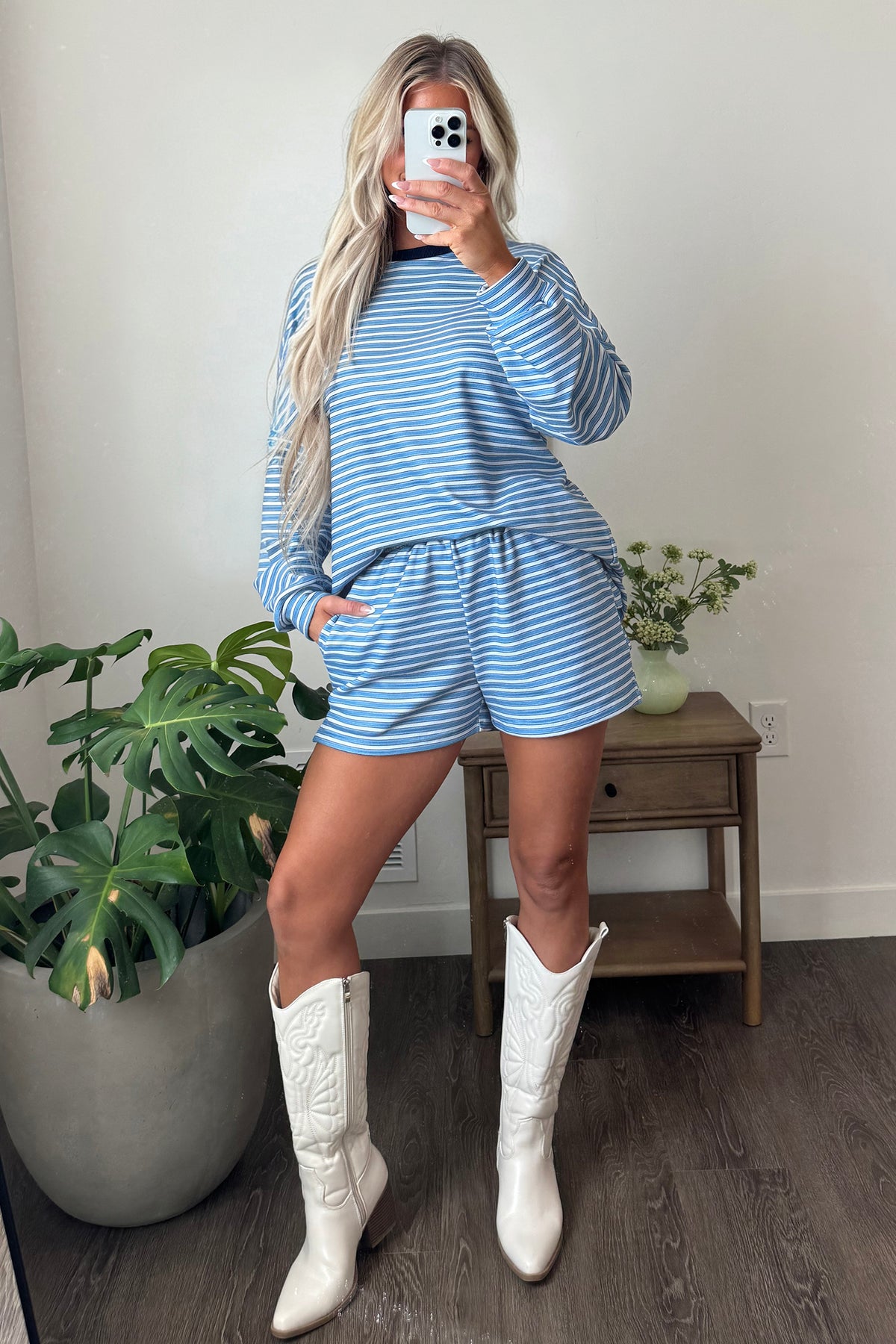 Stripe Long Sleeve Oversized Top & Shorts Set