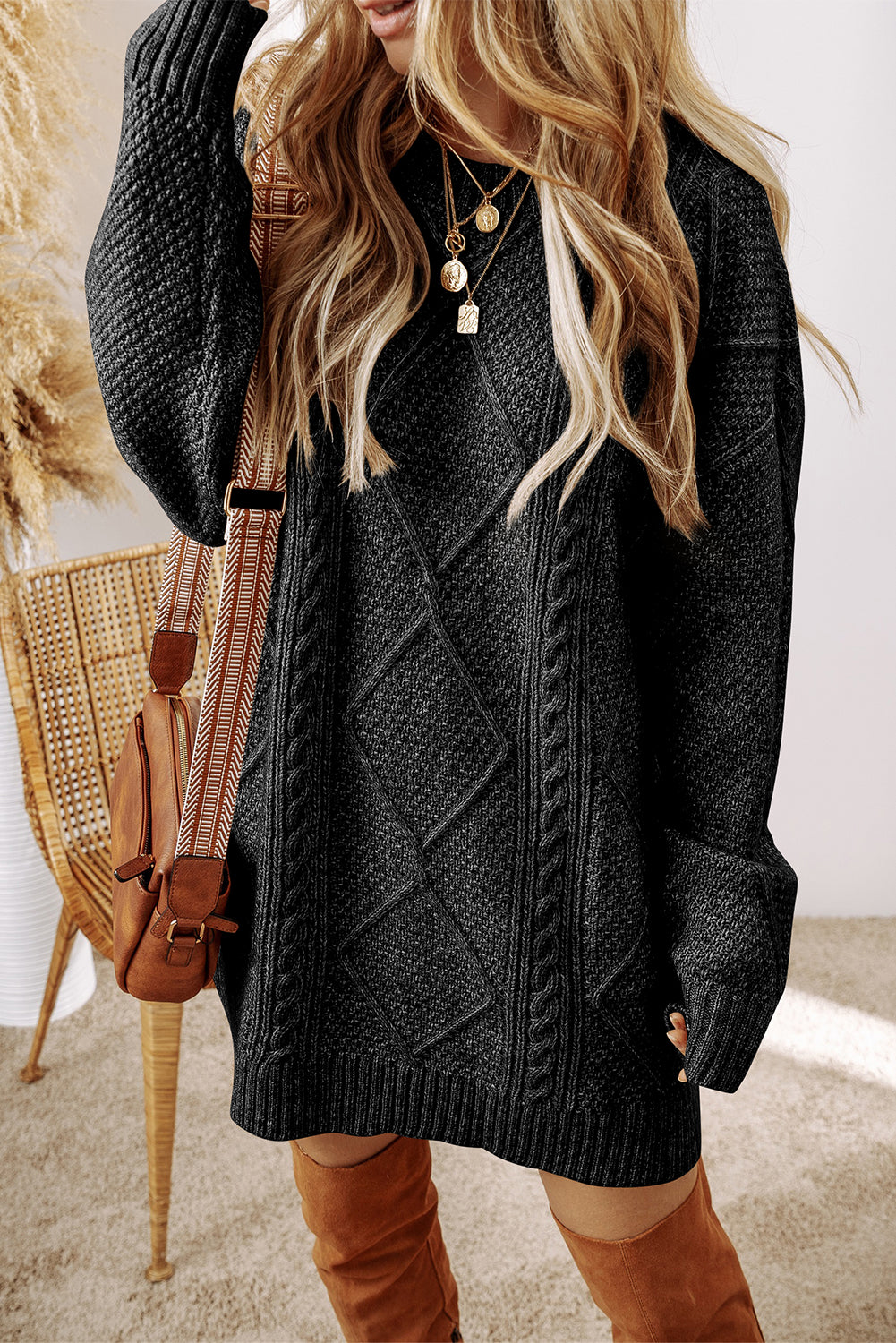 Cable Knit Drop Sweater Dress