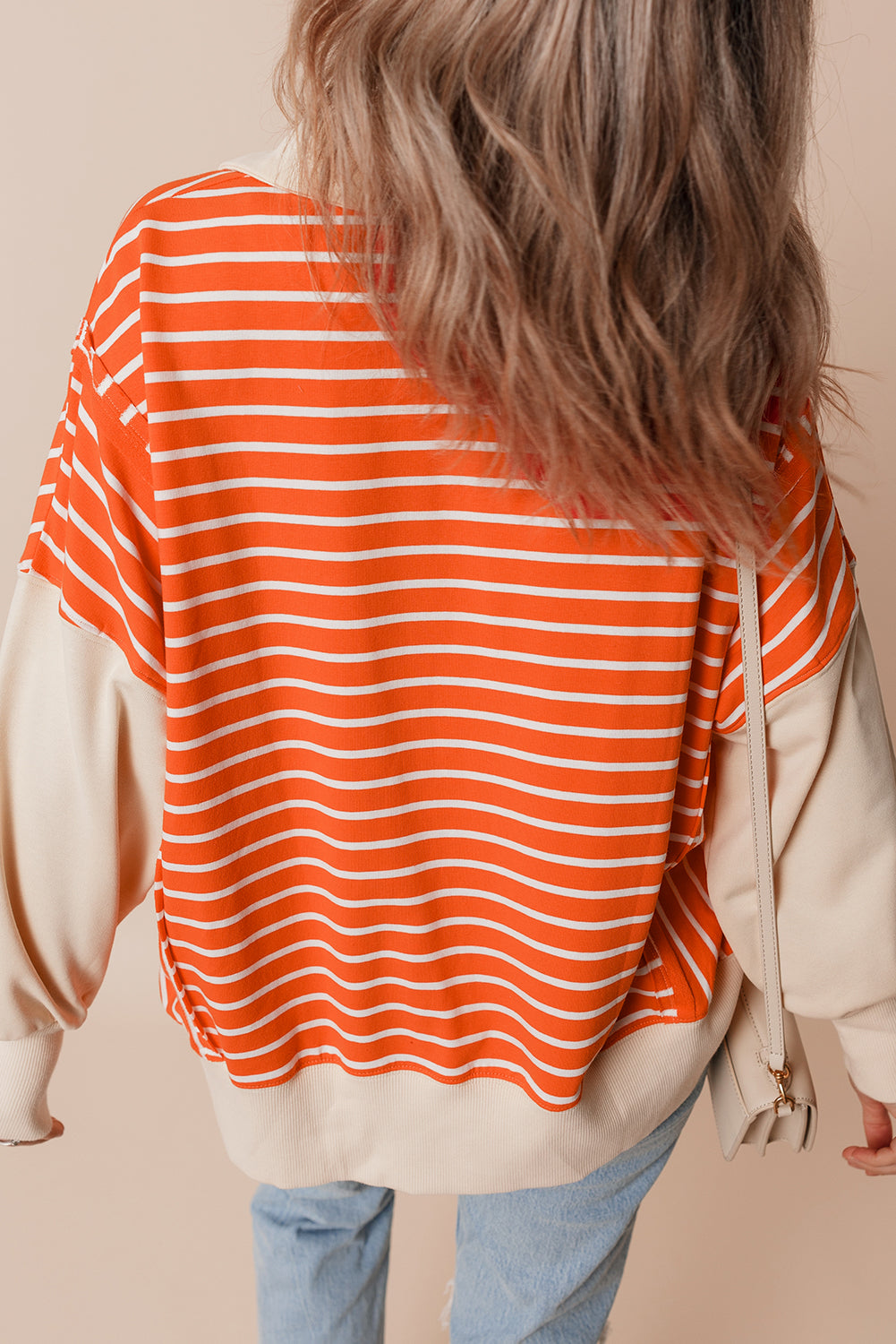 Orange Stripe Color Block Loose Fit Sweatshirt