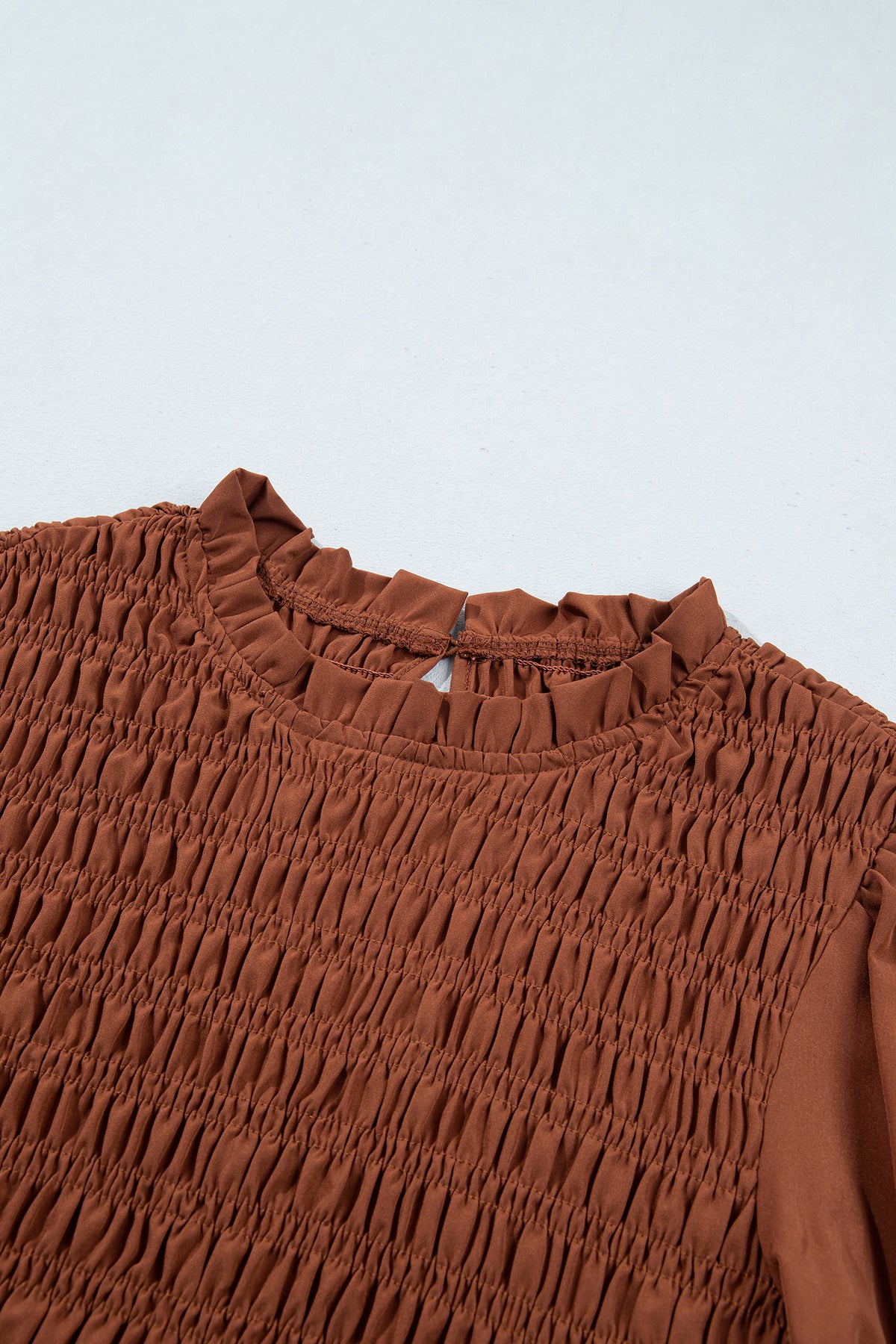 Smocked Ruffle Hem Long Sleeve Blouse