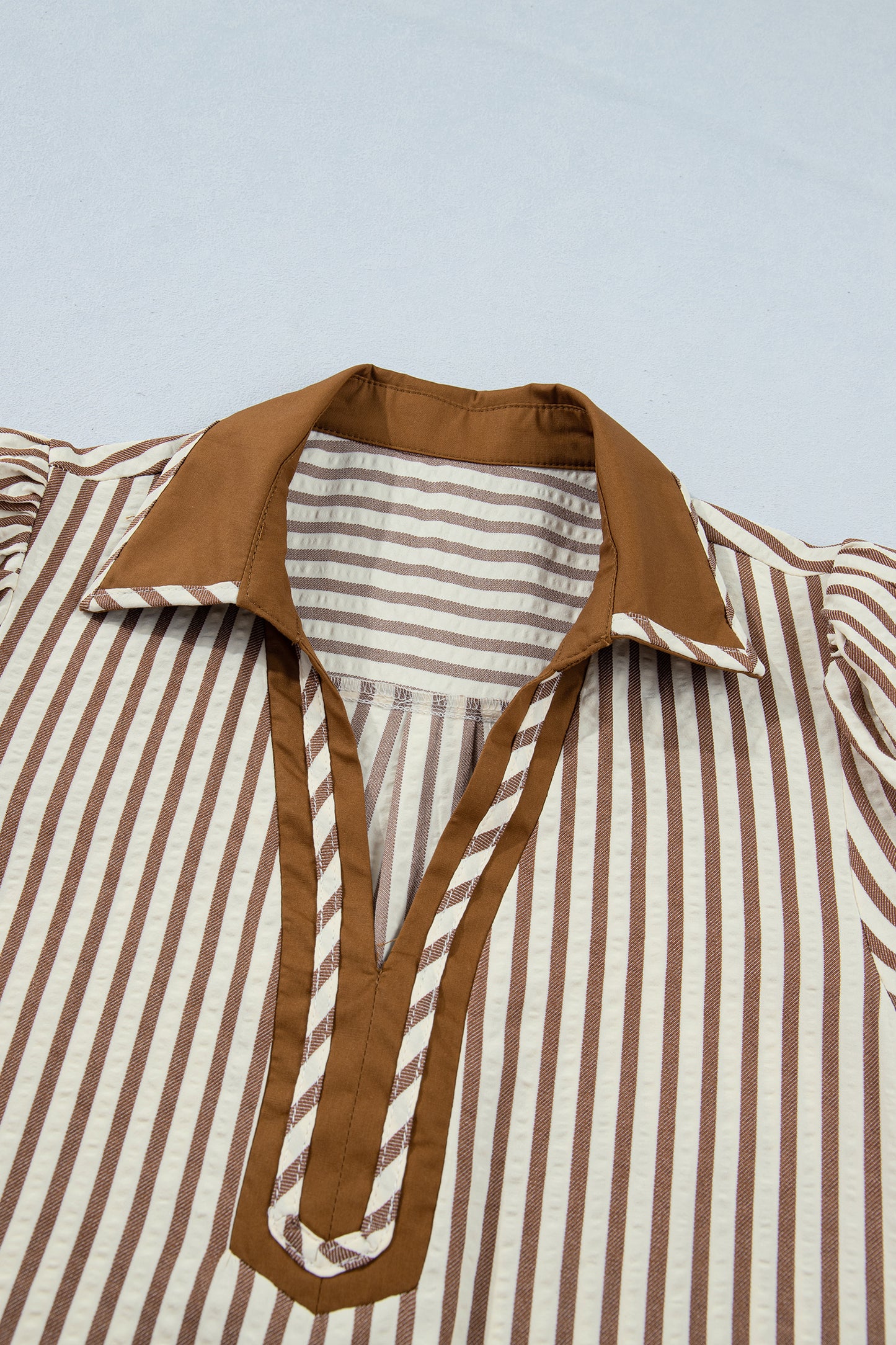 Brown Stripe Shirt Collar Short Dress