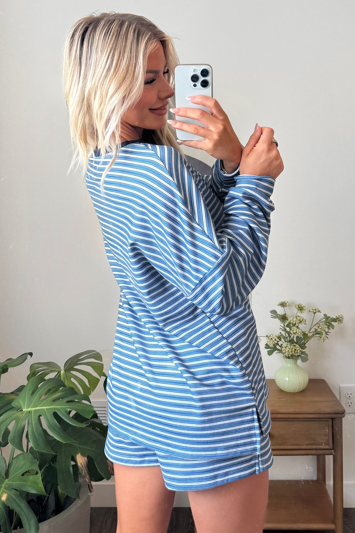 Stripe Long Sleeve Oversized Top & Shorts Set